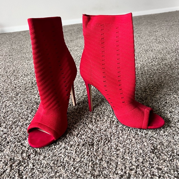 Red Open Toes Booties - Picture 6 of 10